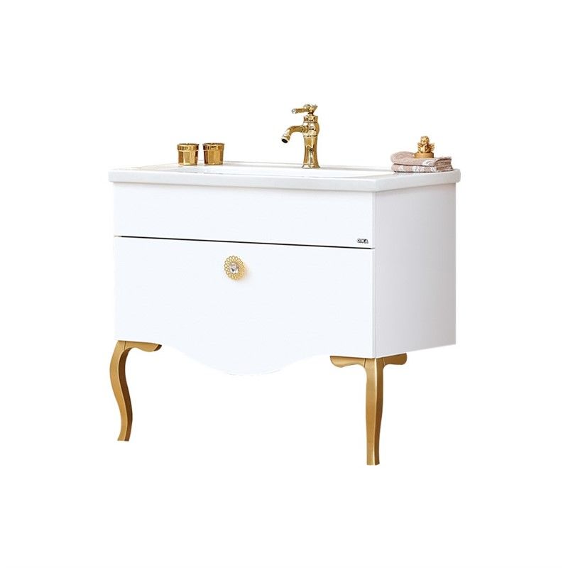 Orka Cunda Bathroom Cabinet 100 cm - White-Gold #339852