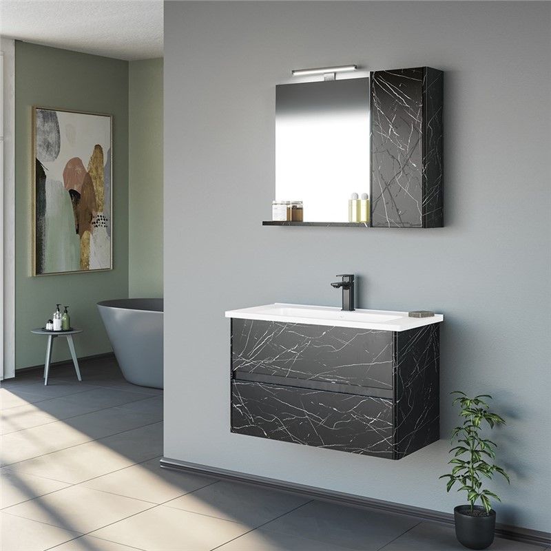 Orka Düden Stone Bathroom cabinet with sink and mirror 80 cm - #341599