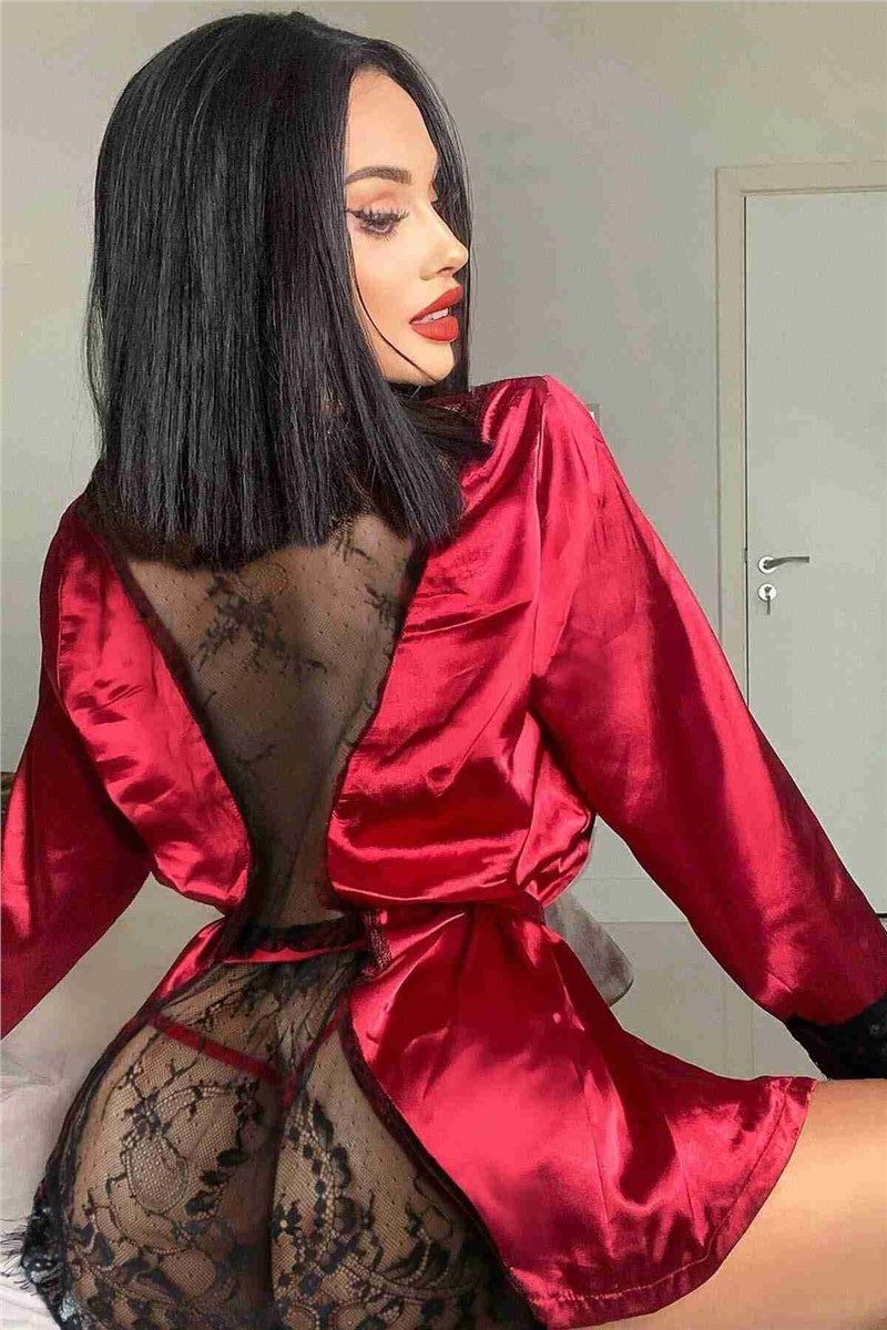 Women's Belted Satin Robe - Red #385835
