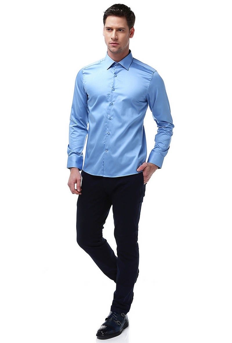Camicia da uomo in raso di cotone - blu scuro #269189