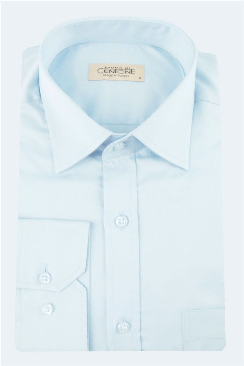 Camicia da uomo in raso di cotone - Azzurro #269195