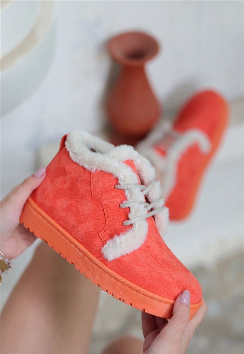 Women's Lace Up Suede Boots - Orange #407970
