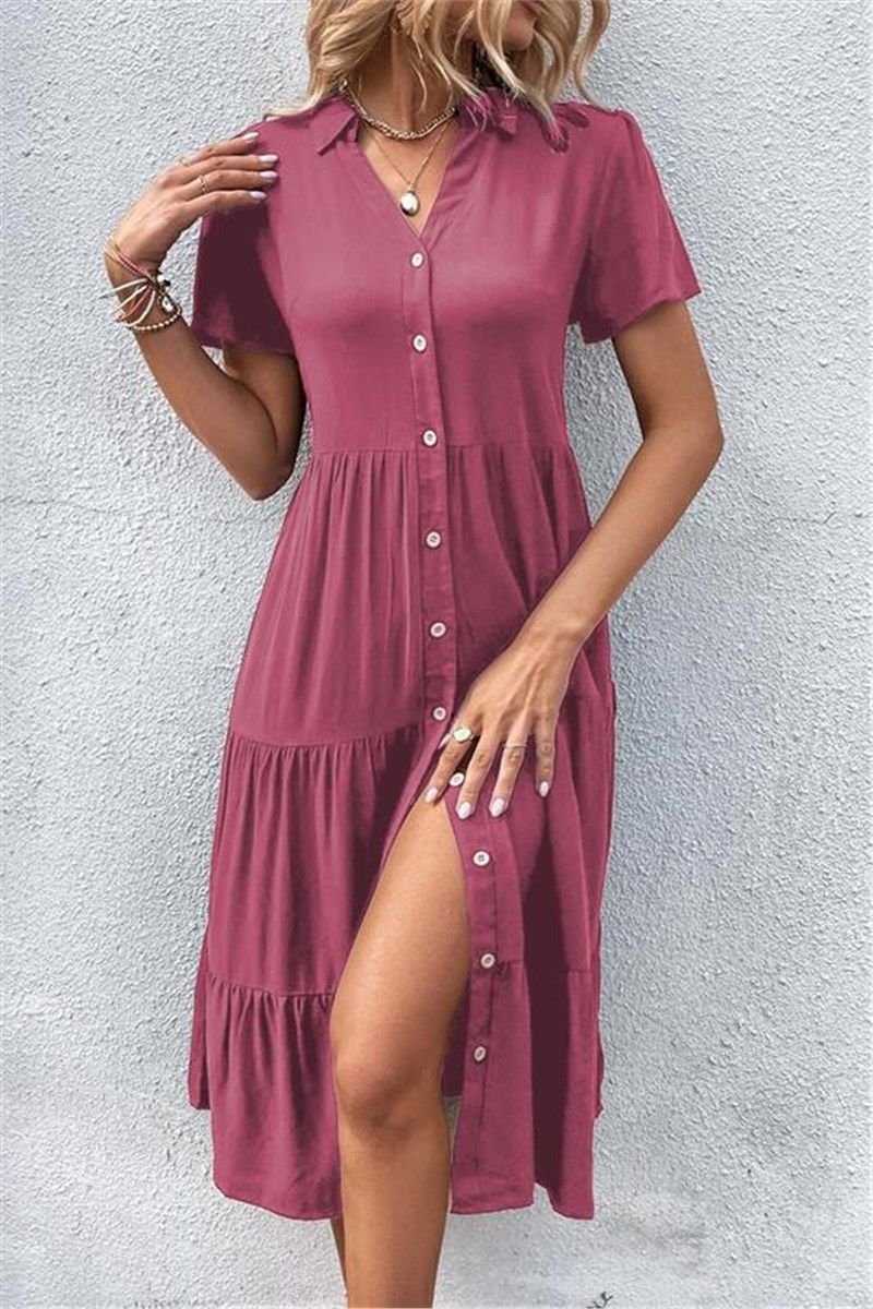 Women's Button Up Long Dress MG1853 - Burgundy #395308