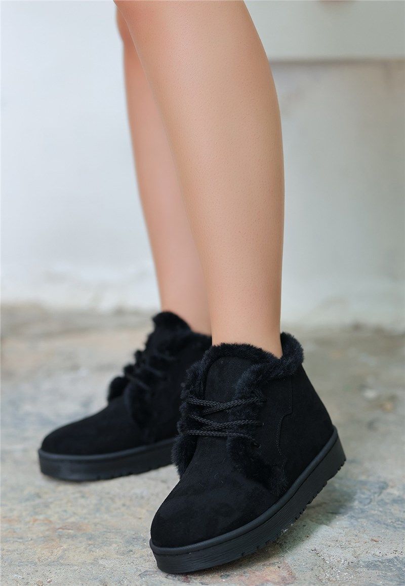 Women's Lace Up Suede Boots - Black #407972