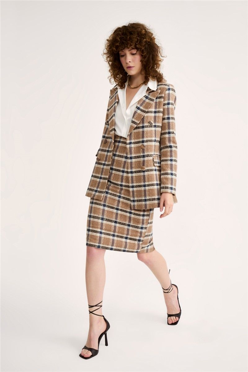 Plaid fitted skirt - Brown #321842