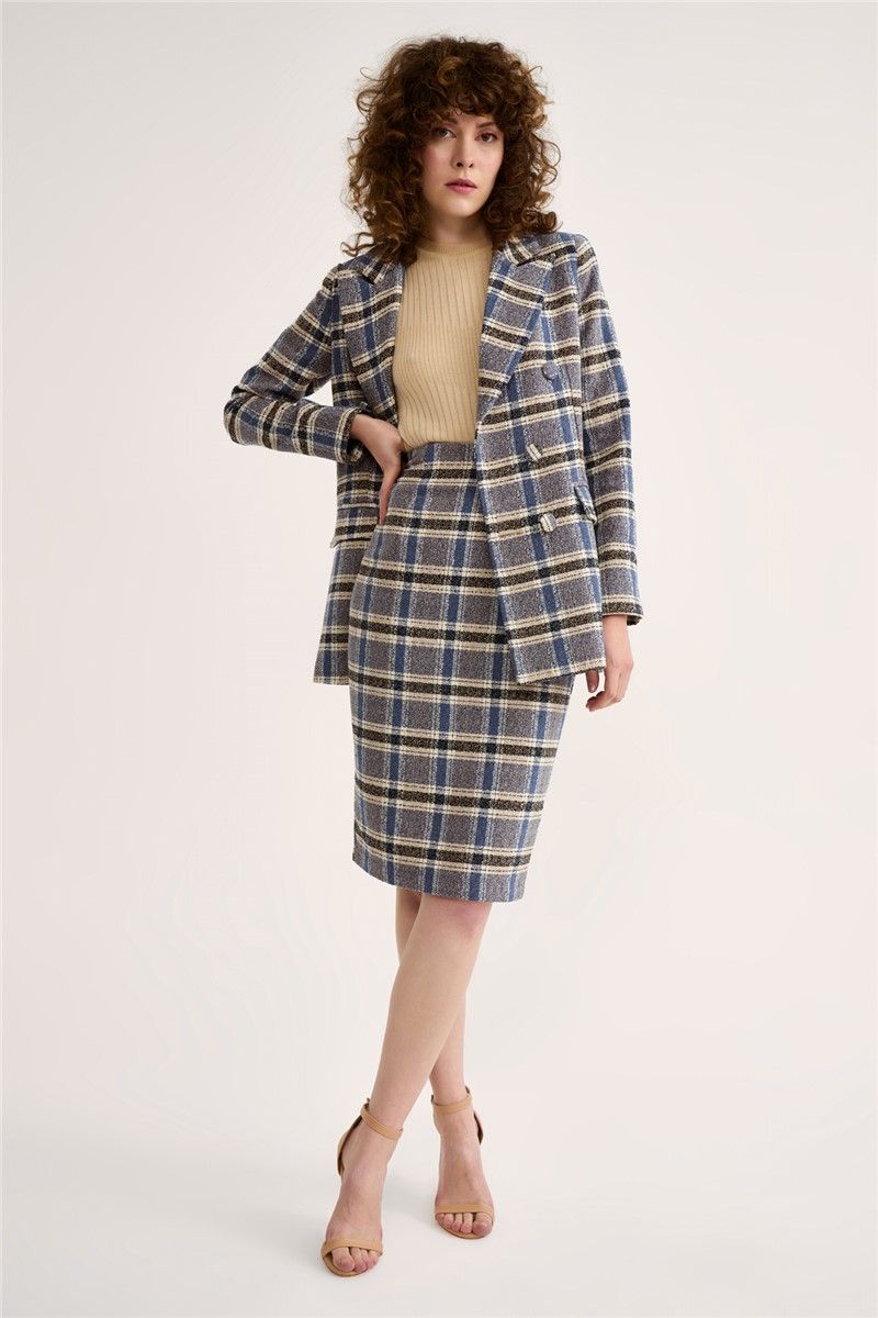 Plaid fitted skirt - Blue #321844