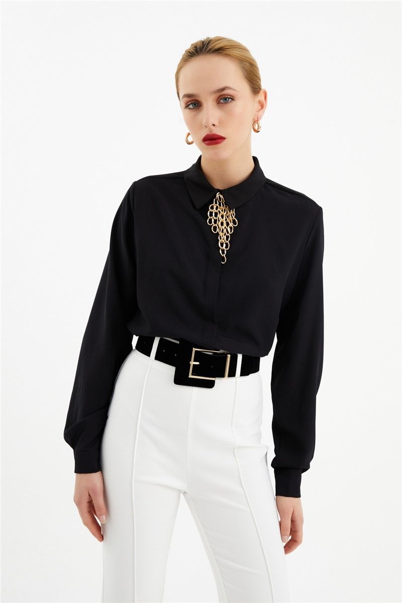 Women's shirt with metal accessory - Black #329193