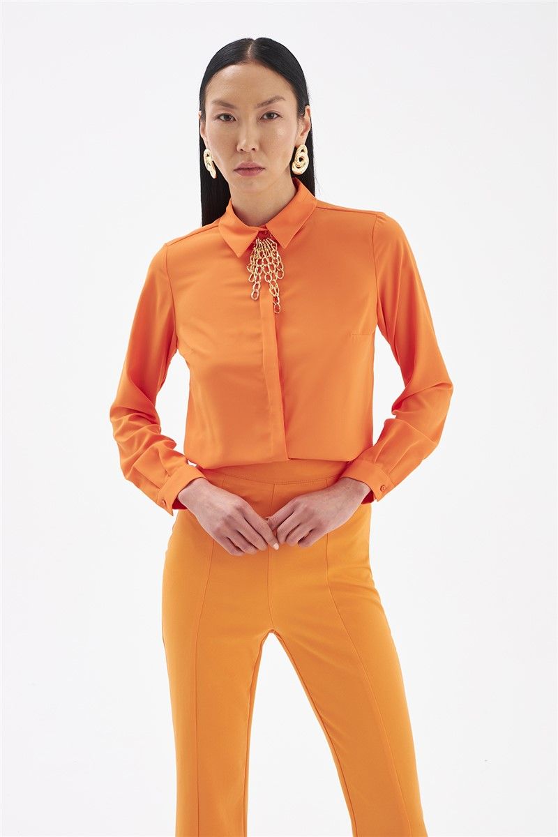 Women's shirt with metal accessory - Orange #333594