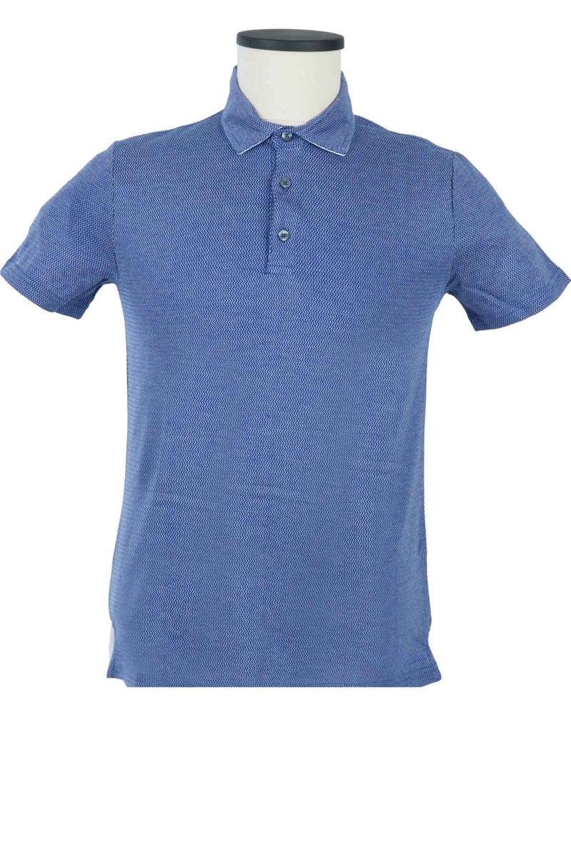 Polo Yaka Jakarlı T-shirt Mavi #268780
