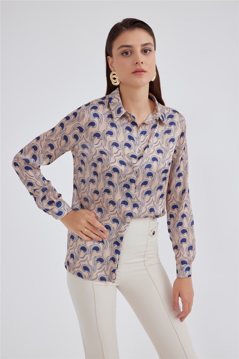 Sateen Women's Shirt - Beige, Blue #309447