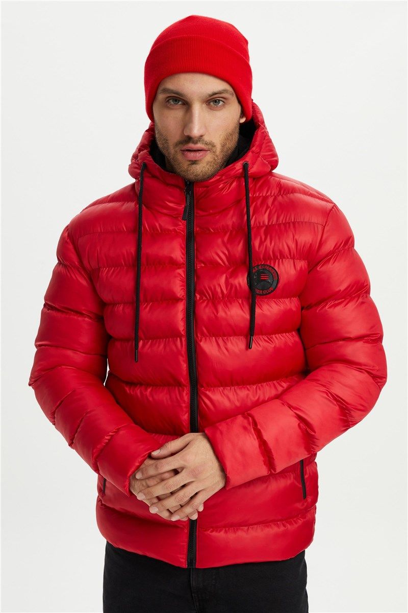 Muška vodootporna i vjetrootporna jakna s kapuljačom i podstava od flisa M-220 - crvena #408313
