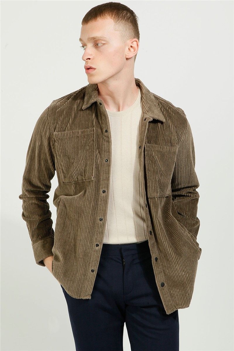 Men's shirt with a loose silhouette - Dark beige #357829