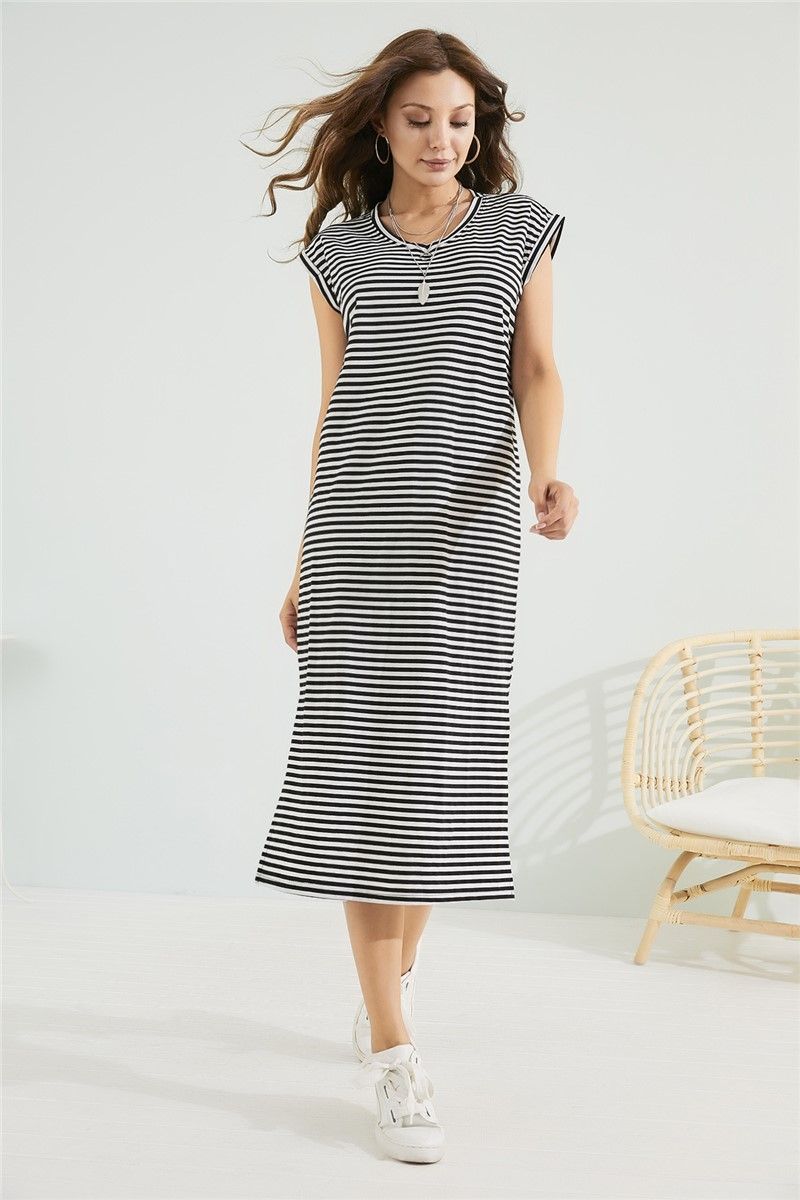Striped Slit Hem Midi Shirt Dress