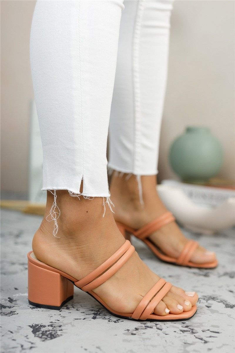 Women's slippers with heel 0012222 - Light orange #325879