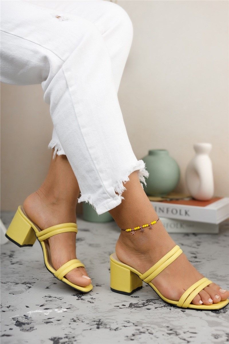 Ženske papuče na visoku petu 0012222 - Žuta boja #325875