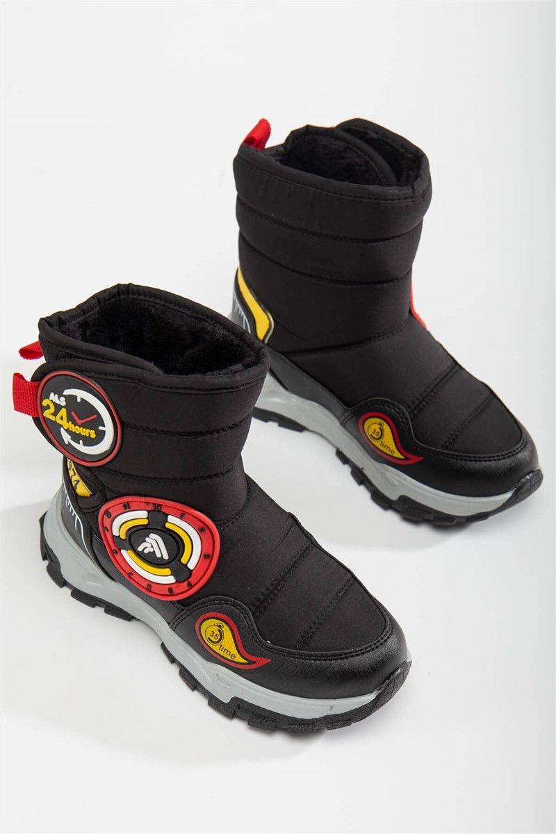 Children's Padded Boots - Black with Red #364646
