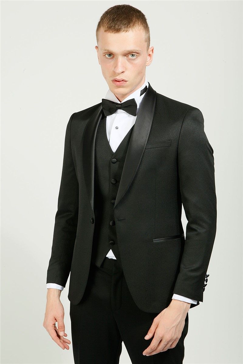 Men's Shawl Collar Tuxedo Suit - Black #357576