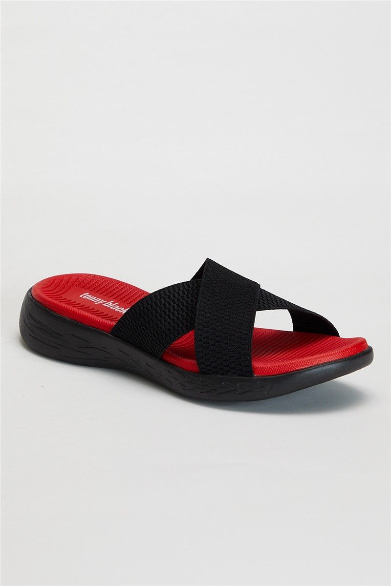 Sandalet Kadın Terlik Tbemt Siyah Kırmızı #301704