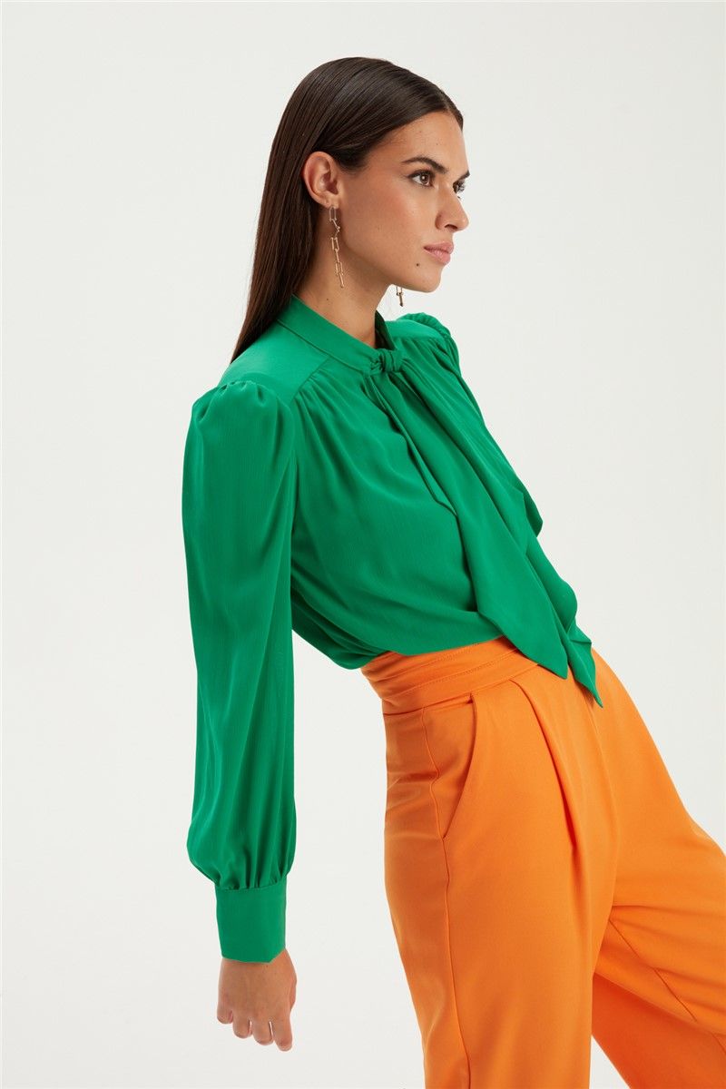 Women's Shawl Collar Blouse - Green #361185