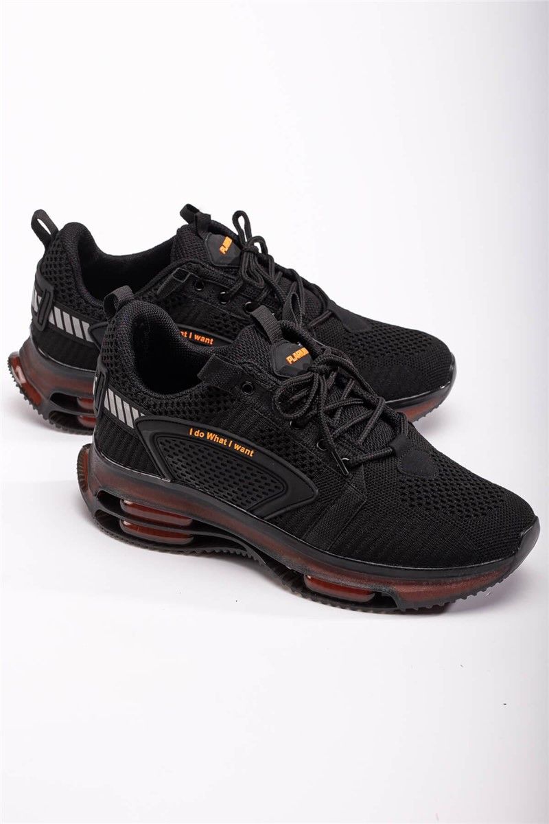 Men's Lace Up Sports Shoes - Black with Orange #370794