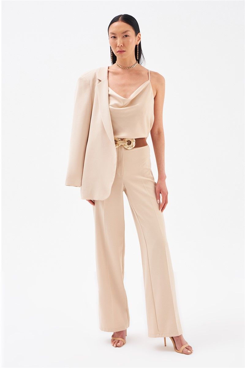 Women's trousers with side slits - Light beige #333588