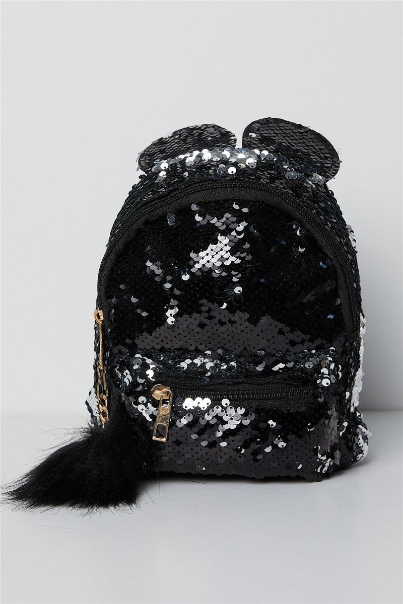 Backpack Sequin Pompom Detailed Kids Bag TBC63 Black # 273938