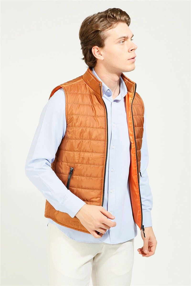 Men's Vest with Outer Pockets and Zipper - Orange #363573