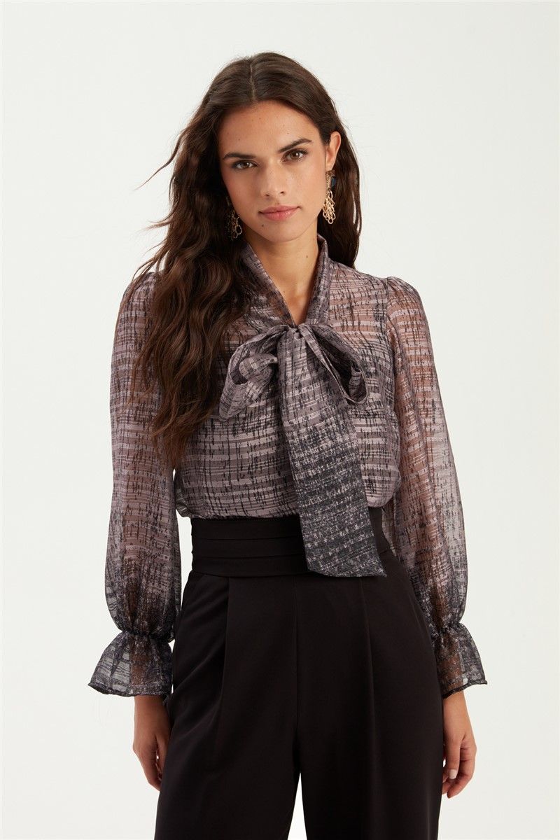 Women's blouse with shawl collar - Gray #361198