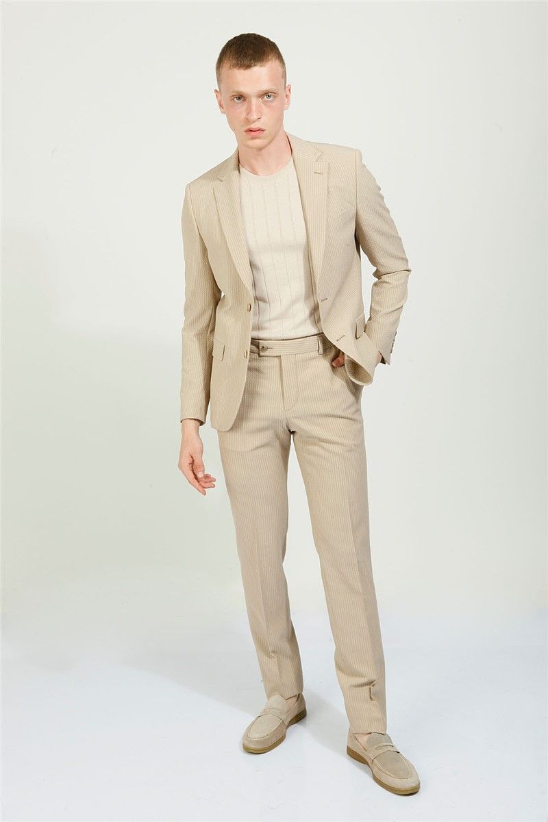 Slim Fit 6 Men's Suit - Beige #357779