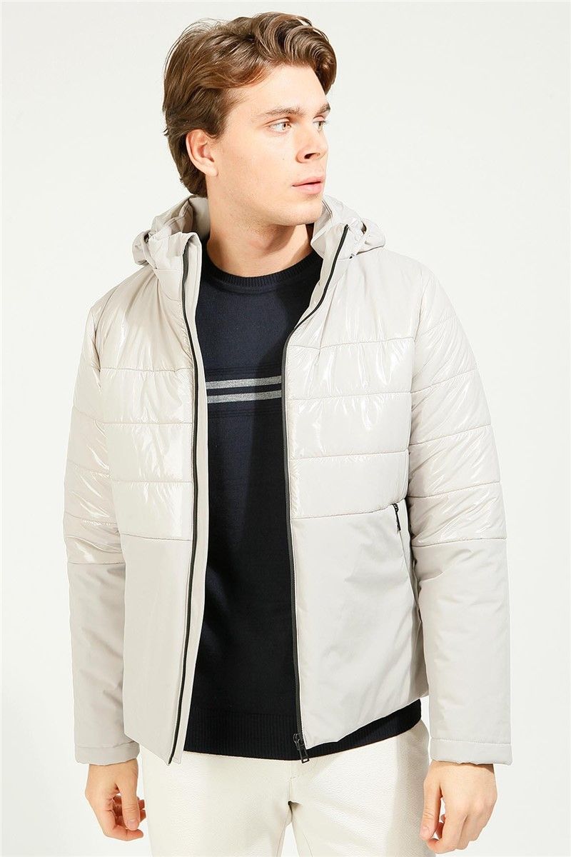Men's Slim Fit Hooded Jacket - Light Beige #363551