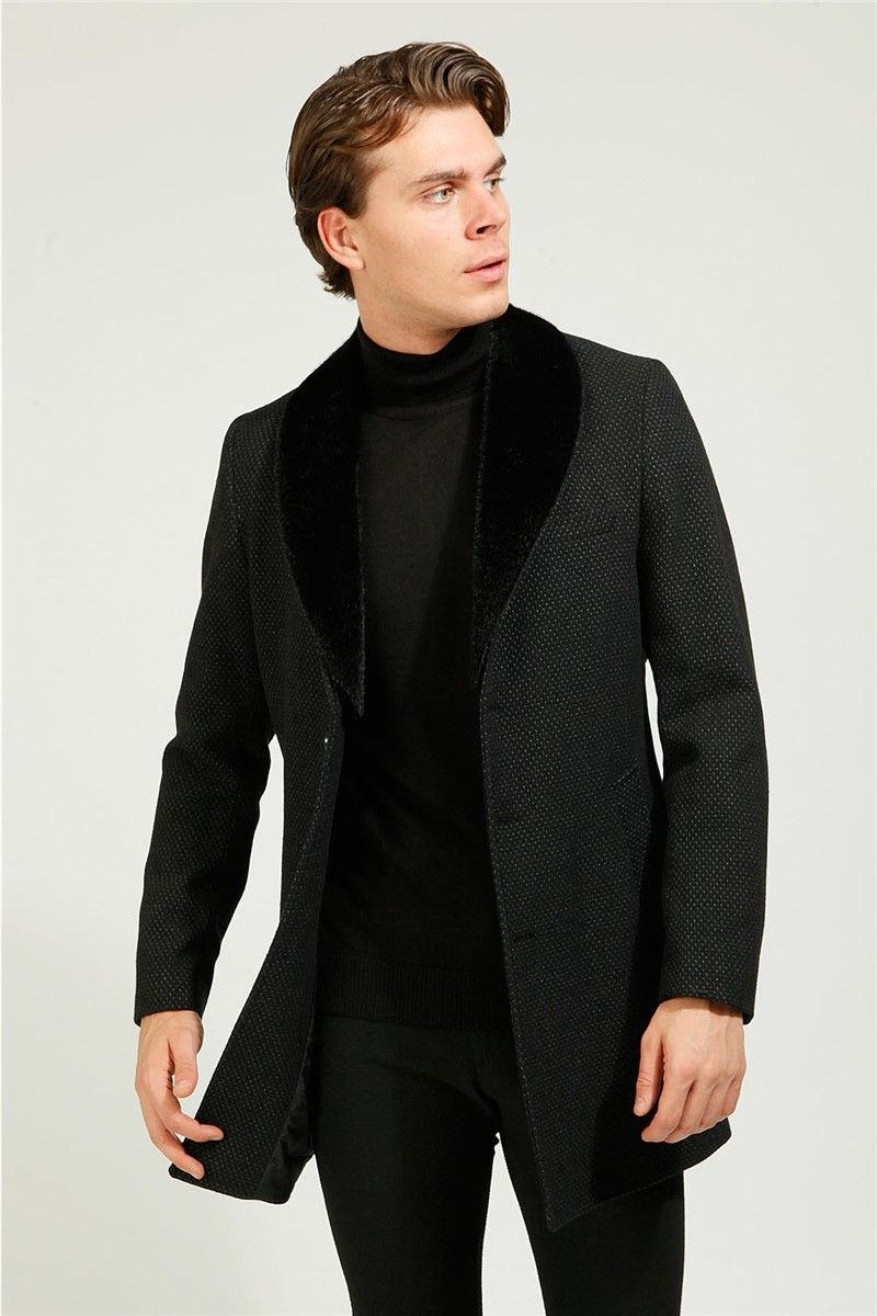 Slim Fit férfi kabát - fekete #363574