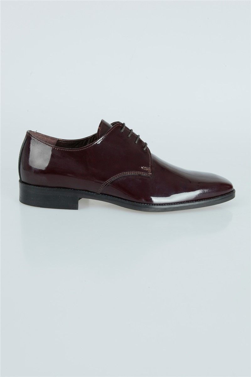 Centone Men's Patent Plain Toe Derby Shoes - Burgundy #268843