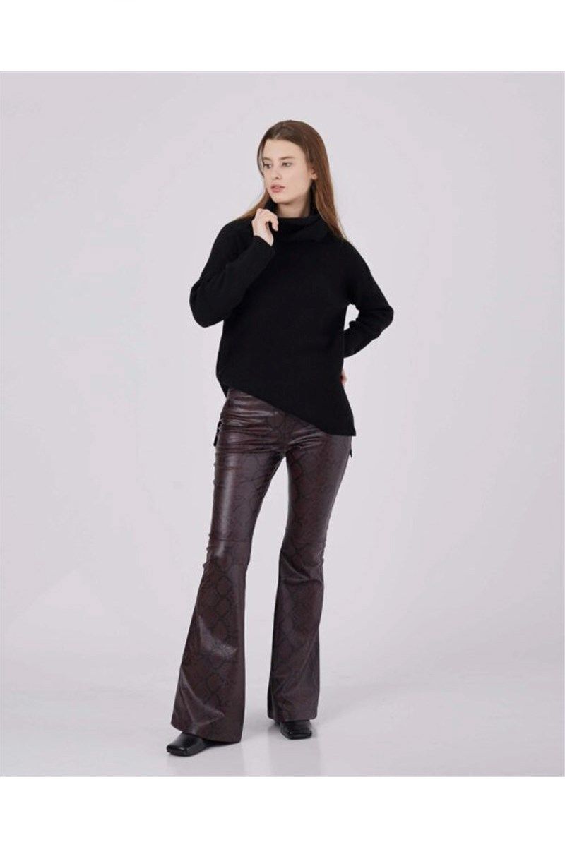 Pantaloni di pelle da donna - Marrone BSKL02003SN