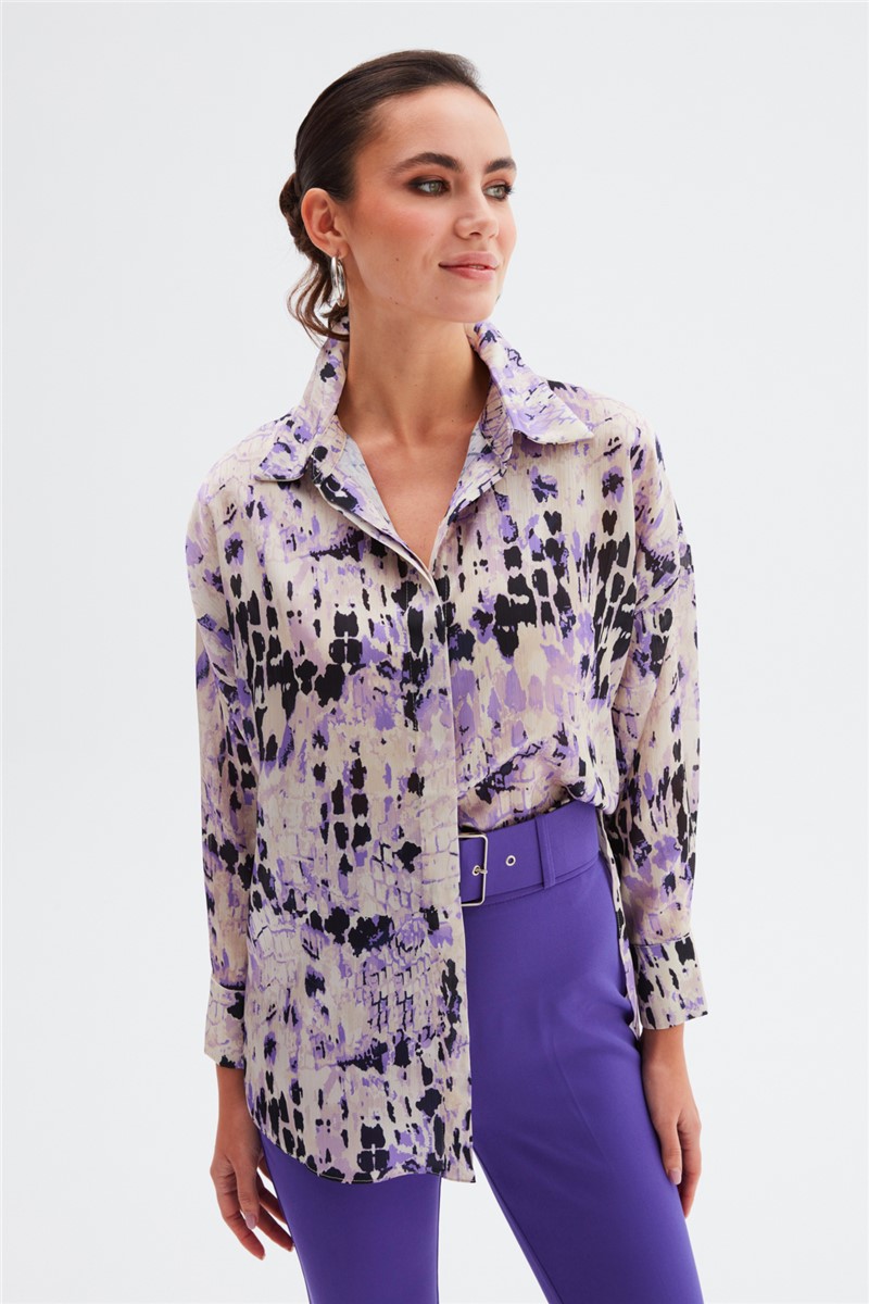 Damska koszula oversize ze wzorem - fioletowa #366012