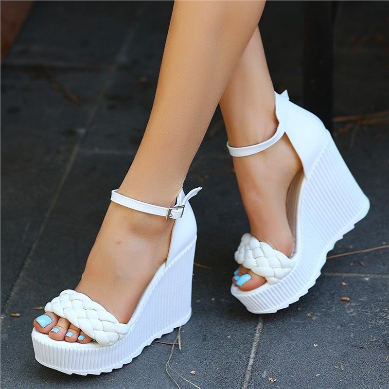 Ženske sandale s punim potplatom - Bijele #383678