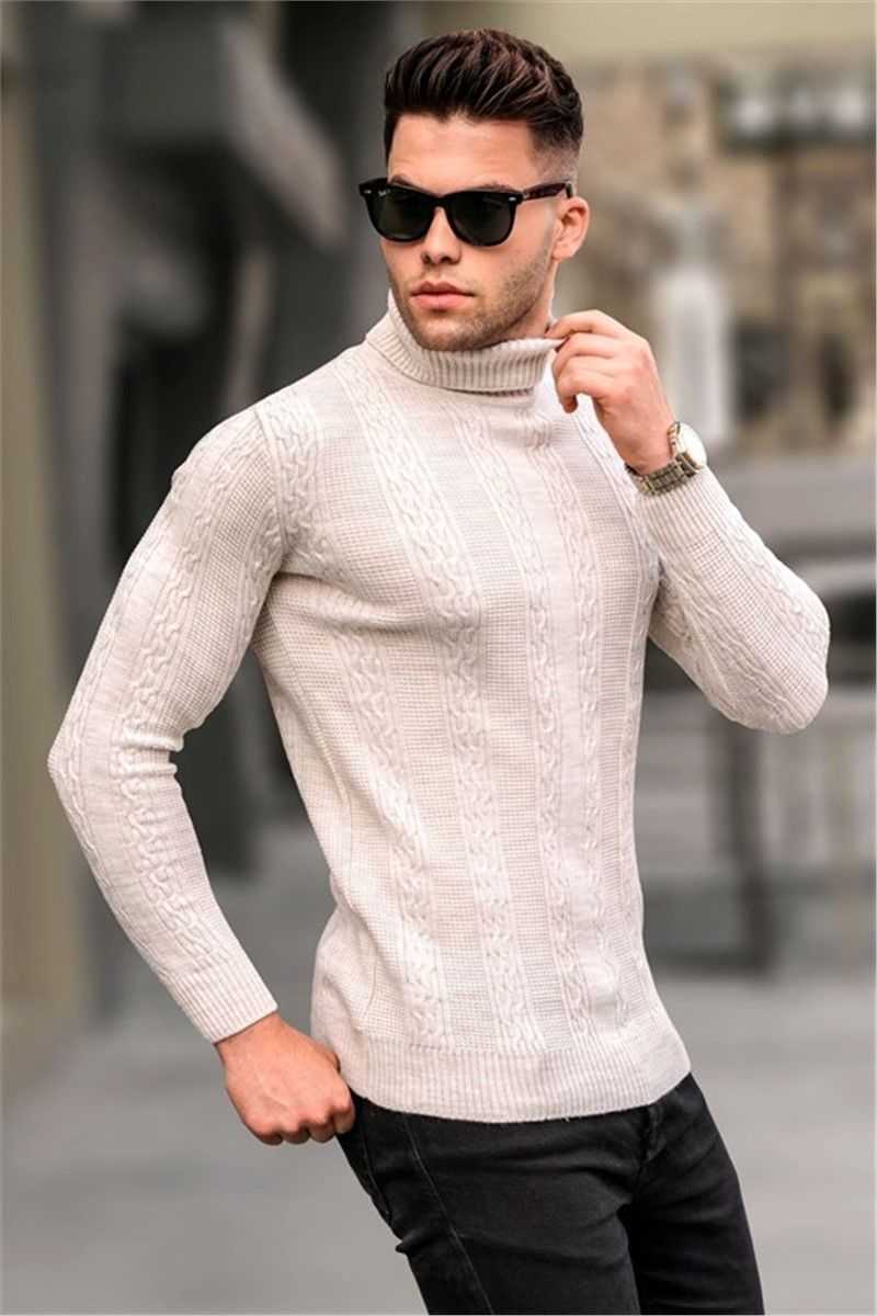 Muški pleteni džemper 5769 - svijetlo bež # 333705