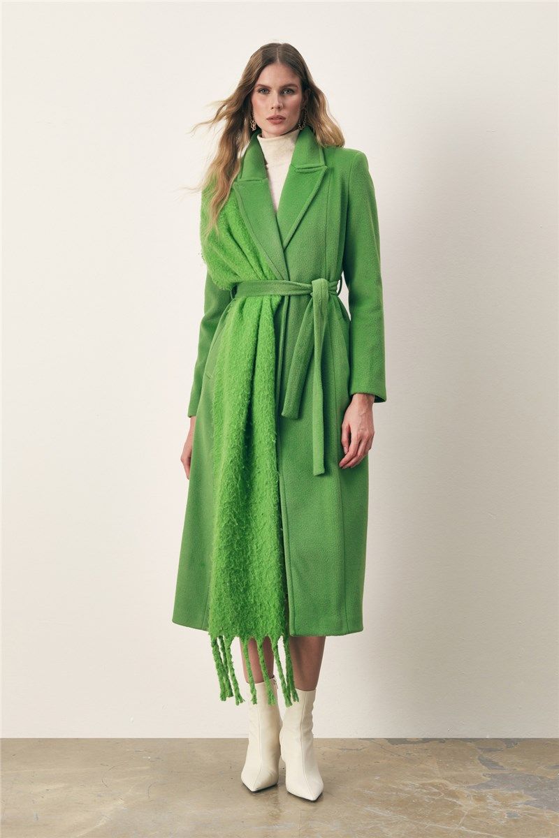 Női bő öves kabát - zöld #405803