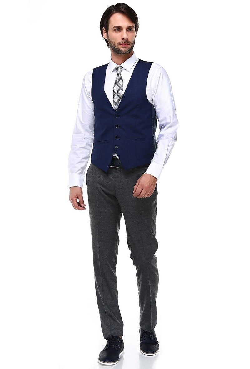 Men's Vest with Slit Pockets - Navy Blue #369421