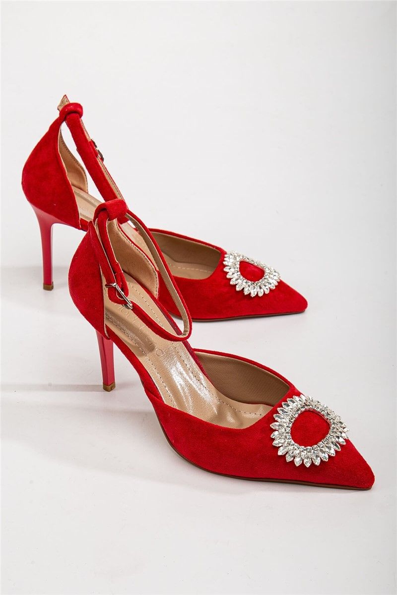 Ženske cipele od antilopa s visokom petom - crvene #367264
