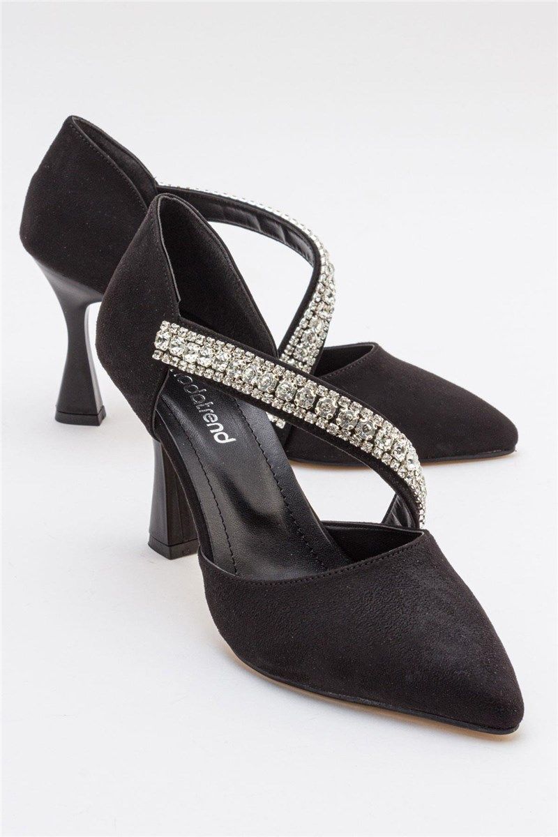 Ženske elegantne cipele s petom od brušene kože - crne #385455