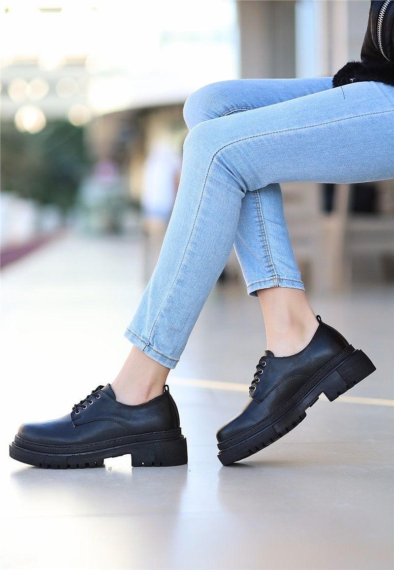 Women's Lace Up Sports Shoes - Black #366425