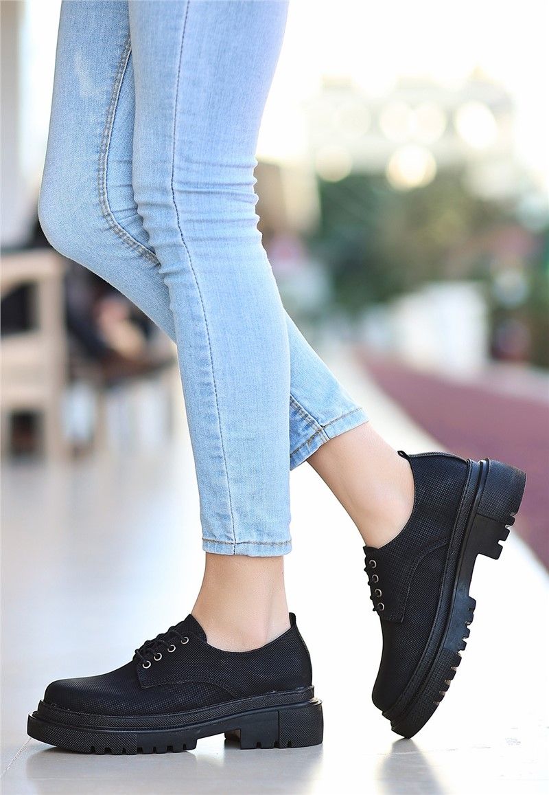 Women's Lace Up Shoes - Black #366678