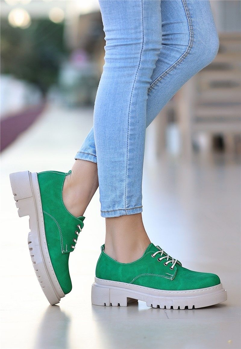 Women's Lace Up Shoes - Green #366884