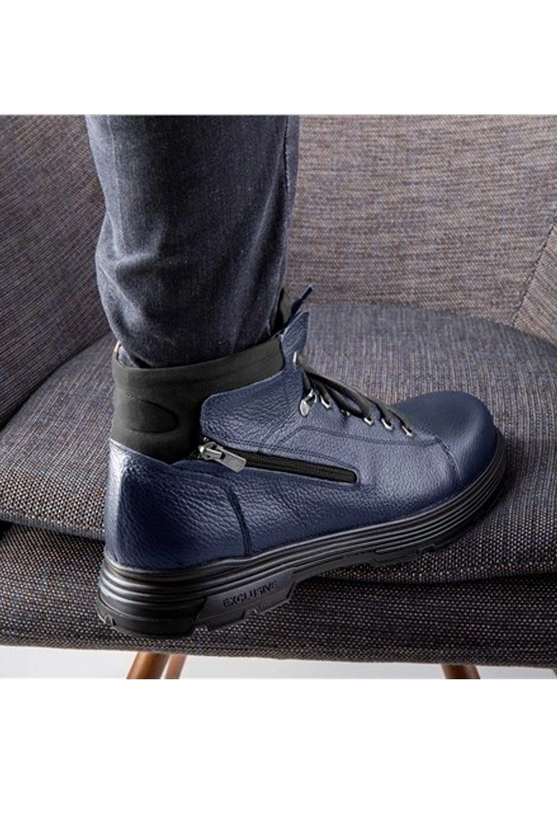 Men's Genuine Leather Boots - Dark Blue #363795