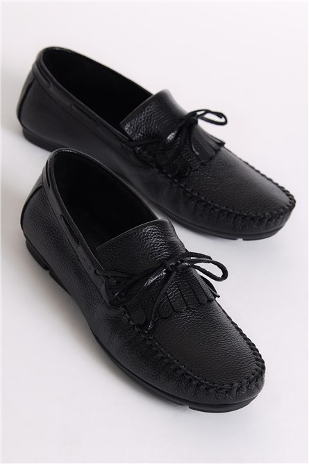 Mocassins masculinos de couro genuíno - Preto #401233