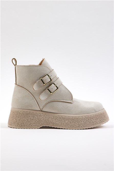 Botas femininas de camurça com fivela lateral - Bege Claro #406828