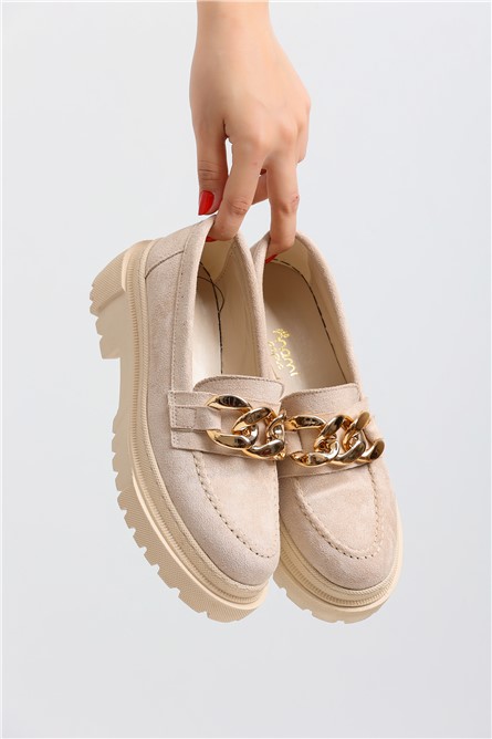 Sapatos casuais femininos de camurça PD02 - bege claro #366399