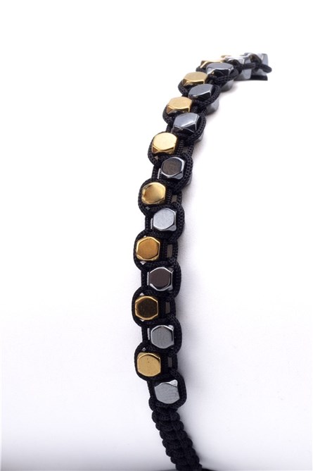  Hematit Metalik Gri Küp Gold Küp Çift Sıra Doğal Taş Makrome Bileklik Gri #363322