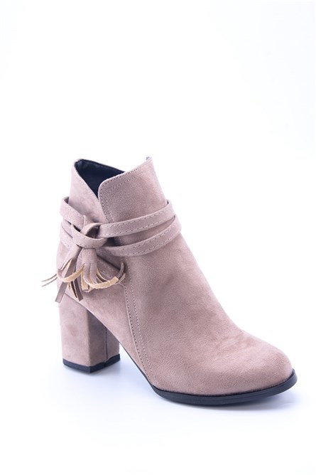 Botas femininas de camurça com salto alto 2945 - vison #360250