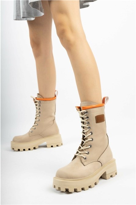 Botas Femininas com Cordões EM2391 - Bege #360823